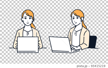 一個穿著西裝的女人操作筆記本電腦的矢量圖解材料 93415219
