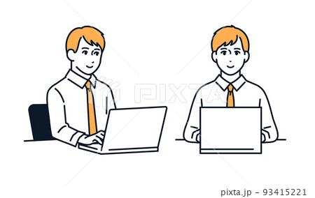 ノートパソコンを操作する男性のベクターイラスト素材 93415221