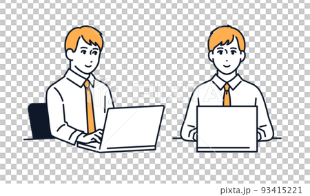 ノートパソコンを操作する男性のベクターイラスト素材 93415221