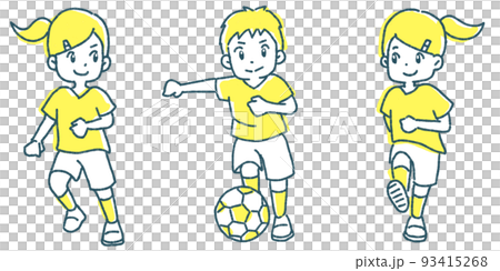 boy and girl kicking a soccer ball 93415268