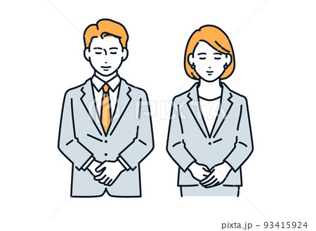 お辞儀をするスーツの男女のベクターイラスト素材 お辞儀をするスーツの男女のベクターイラスト素材 93415924
