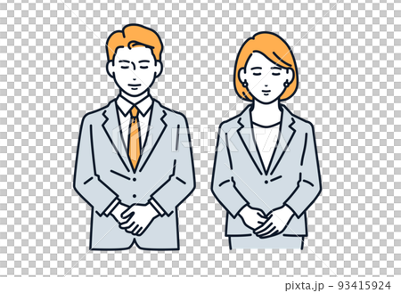 お辞儀をするスーツの男女のベクターイラスト素材 お辞儀をするスーツの男女のベクターイラスト素材 93415924