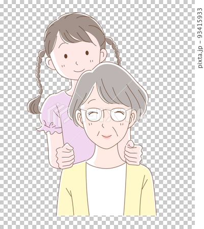 おばあちゃんの肩たたきをする孫 おばあちゃんの肩たたきをする孫 93415933