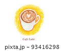ホットカフェラテ　手描きイラスト 93416298