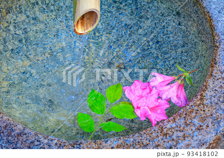 【イメージ素材】手水鉢に浮かぶ花びら（京都清水寺） 93418102