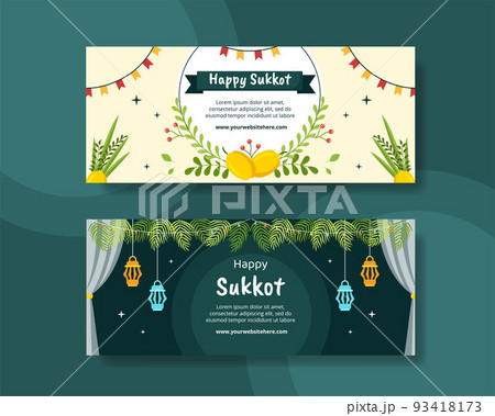 Jewish Holiday Sukkot Horizontal Banner Template Hand Drawn Cartoon Flat Illustration Jewish Holiday Sukkot Horizontal Banner Template Hand Drawn Cartoon Flat Illustration 93418173
