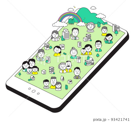 スマホの中の街並 シンプルイラスト スマホの中の街並 シンプルイラスト 93421741