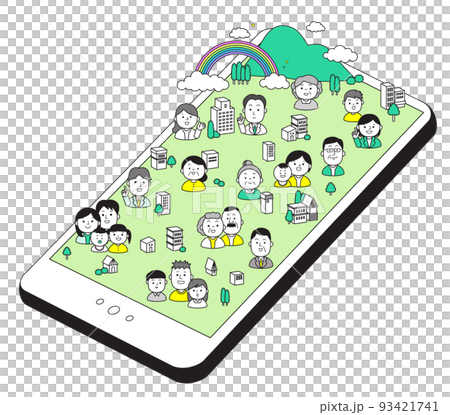 スマホの中の街並 シンプルイラスト スマホの中の街並 シンプルイラスト 93421741