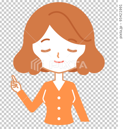 指向微笑的女性角色的上身 指向微笑的女性角色的上身 93421991