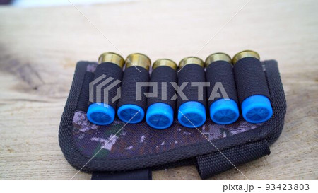 Cartridges in a case. A set of cartridges for a hunting rifle. A cartridge in the chamber. Cartridges in a case. A set of cartridges for a hunting rifle. A cartridge in the chamber. 93423803