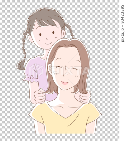 母親の肩たたきをする娘 93423895