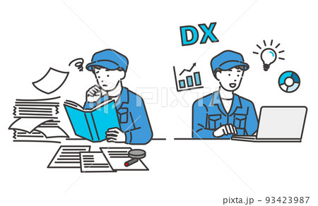DX化で業務の効率化が進んだ作業員のベクターイラスト素材/建築/IT/物流/DX/コンサルティング DX化で業務の効率化が進んだ作業員のベクターイラスト素材/建築/IT/物流/DX/コンサルティング 93423987