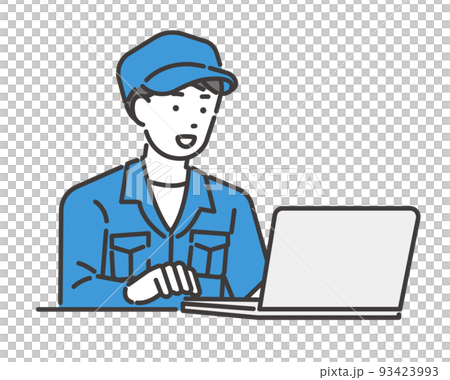 Vector illustration material of a worker who works on a personal computer / Architecture / IT / Logistics / DX 93423993