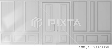 Wall with white wooden panels and doors 93424456