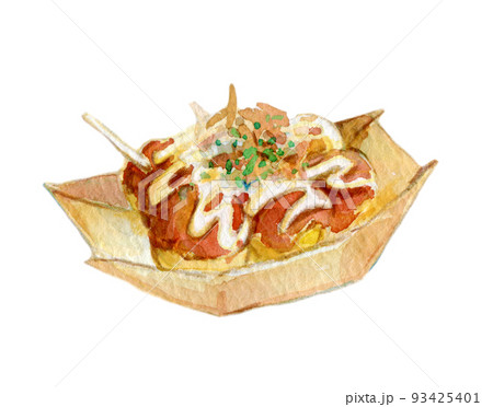 食べ物　水彩イラスト　たこ焼き 93425401
