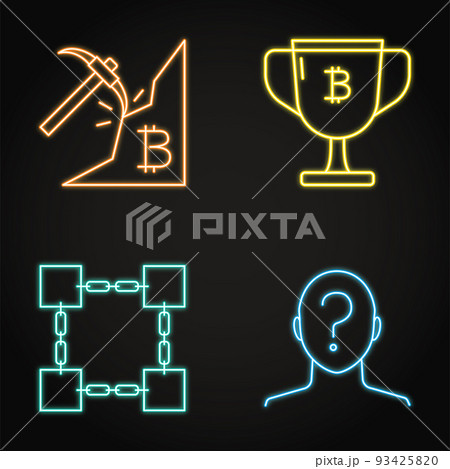 Neon bitcoin icon set in line style 93425820