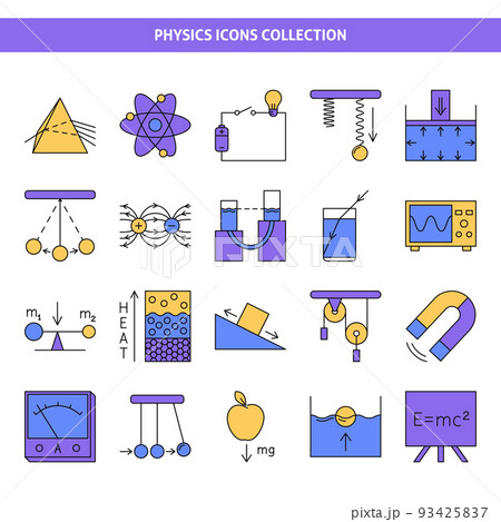 Physics icon set in colored line styleのイラスト素材 [93425837] - PIXTA