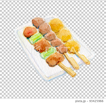 食べ物　水彩イラスト　焼き鳥 93425966