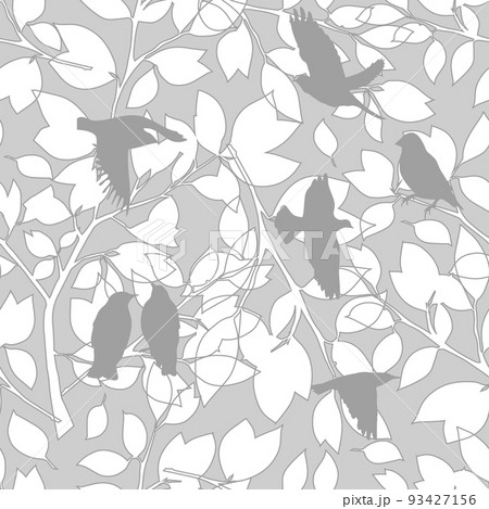 Gray branches of a tree and flying birds. Seamless pattern. Vector illustration Gray branches of a tree and flying birds. Seamless pattern. Vector illustration 93427156