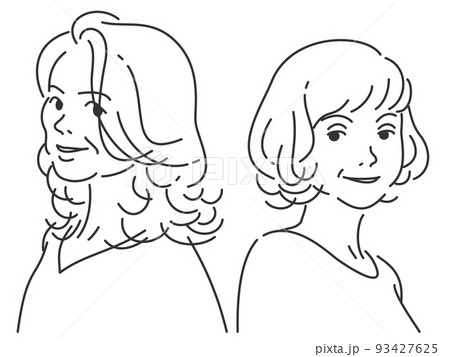 嫁と姑の親子3｜背景透過の線画 93427625