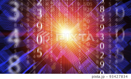 3d technology digital background. Abstract neon cyber lines and grid on color futuristic backdrop. Data, network, science, internet concept. 93427834