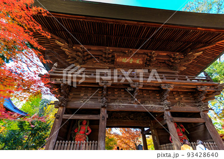 東京　世田谷区　秋の九品仏浄真寺の紅葉　仁王門 93428640