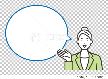 A smiling young business woman and a speech bubble message space A smiling young business woman and a speech bubble message space 93428846