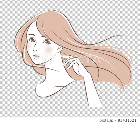 頭髮在風中飄揚的女人的插圖素材 矢量護髮 93431521