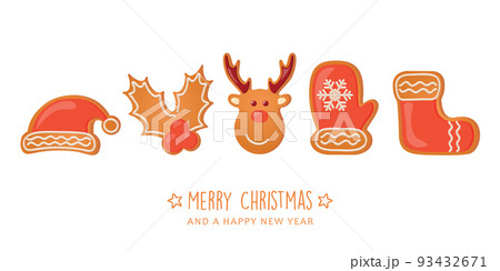 christmas greeting card with cookies gingerbread set sweet decoration christmas greeting card with cookies gingerbread set sweet decoration 93432671