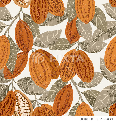 Cocoa beans seamless pattern. Cocoa tree illustration. Retro style illustration. Chocolate cocoa beans. Vector illustration 93433634