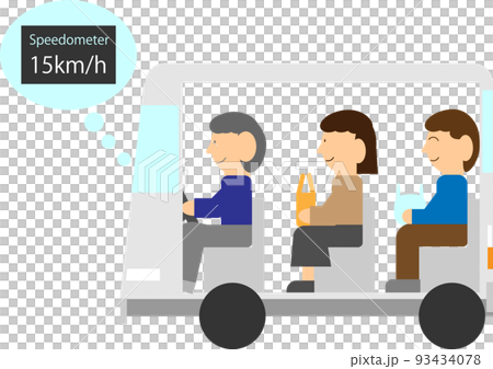 People traveling on green slow mobility vehicles 93434078