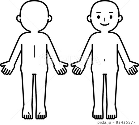 デフォルメした裸の人物の前面と背面の線画 93435577