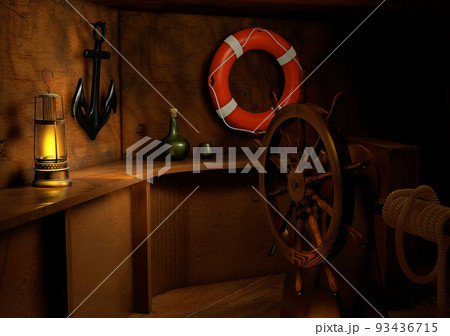 The cabin of the captain of a pirate ship. 3d rendering 93436715