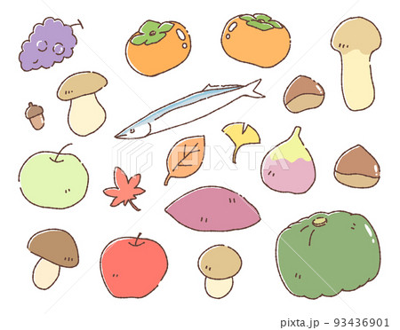 秋の味覚 イラストセット 白マット 秋の味覚 イラストセット 白マット 93436901