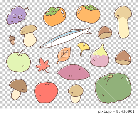 秋の味覚 イラストセット 白マット 秋の味覚 イラストセット 白マット 93436901