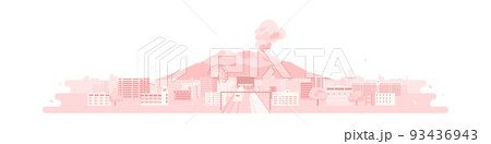 鹿児島 街 桜島 新幹線 観覧車 風景（ピンク色） 93436943