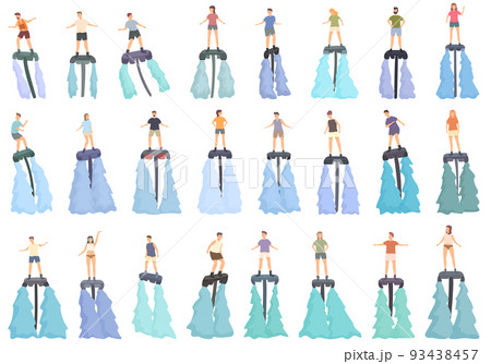 Flyboard icons set cartoon vector. Adventure activity. Board deep 93438457