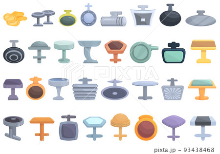 Cufflinks icons set cartoon vector. Classic golden. Cuff accessory 93438468