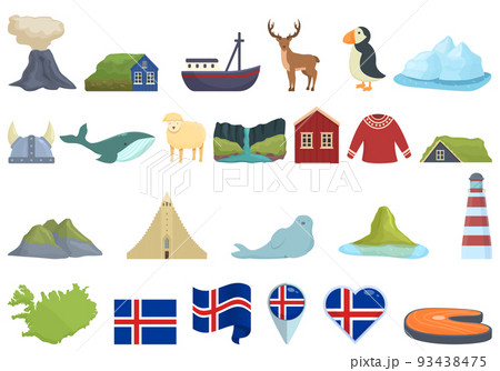 Iceland icons set cartoon vector. North island. Polar tourist 93438475