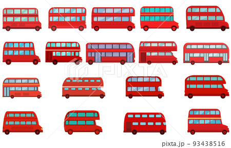 London bus icons set cartoon vector. Decker double. Travel transport 93438516