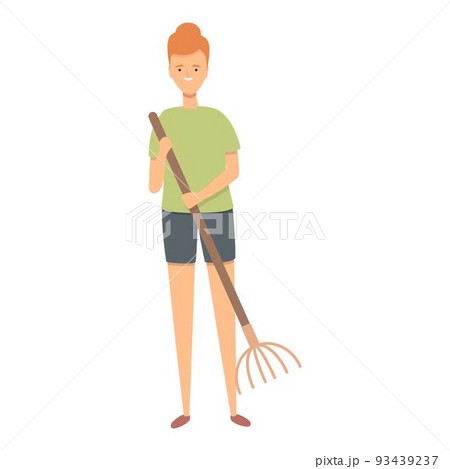 Girl use leaf rake icon cartoon vector. Garden kid. Nature plant 93439237