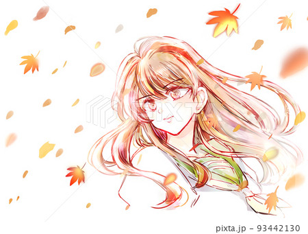 前を向く女子学生　紅葉 93442130