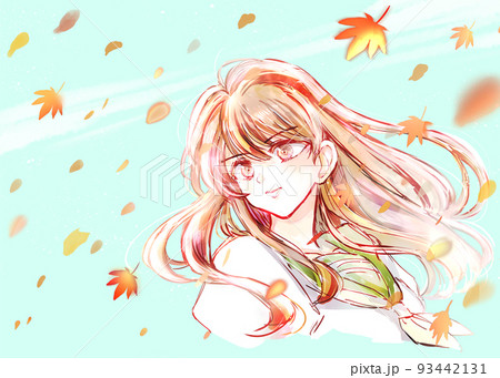 前を向く女子学生　紅葉 93442131