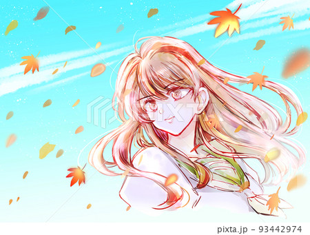 前を向く女子学生　紅葉 93442974