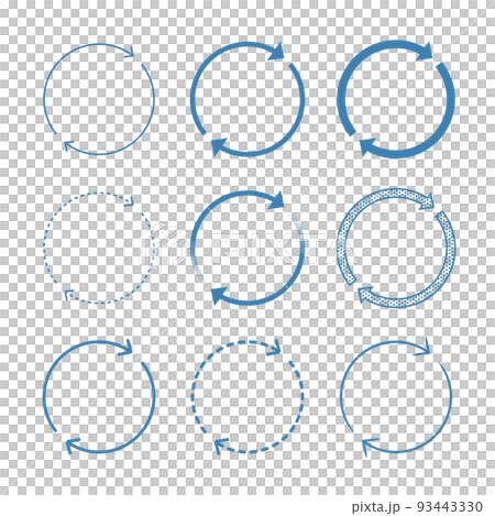 Set of arrows in the shape of a tomoe rotation, phase, process, cycle, repeat, cycle, two-step 93443330