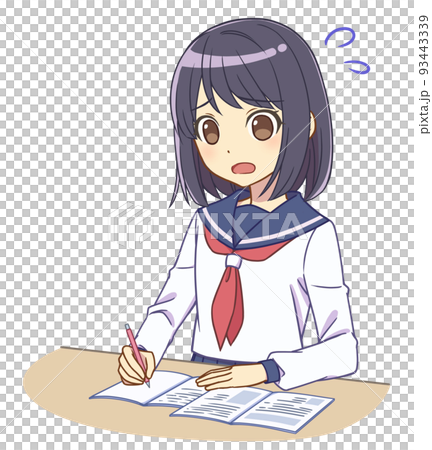 A girl in a sailor suit studying panicked A girl in a sailor suit studying panicked 93443339