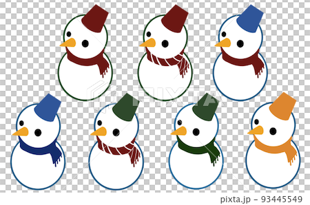 雪だるま/クリスマス/年賀状/寒中見舞い/セット素材 雪だるま/クリスマス/年賀状/寒中見舞い/セット素材 93445549