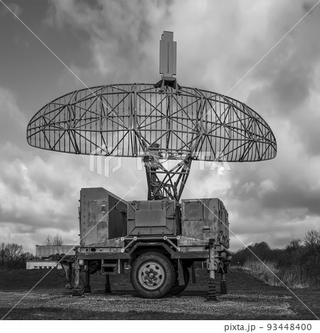 Air defense radars of military mobile anti aircraft systems, modern army industry on background beautiful clouds and sky, Russia Air defense radars of military mobile anti aircraft systems, modern army industry on background beautiful clouds and sky, Russia 93448400