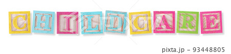Childcare concept with childs wood blocks with clipping path to remove shadow 93448805