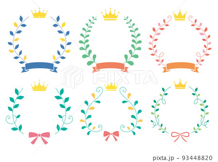 ランキングなどに使えるカラフルな葉っぱと王冠とリボン ランキングなどに使えるカラフルな葉っぱと王冠とリボン 93448820